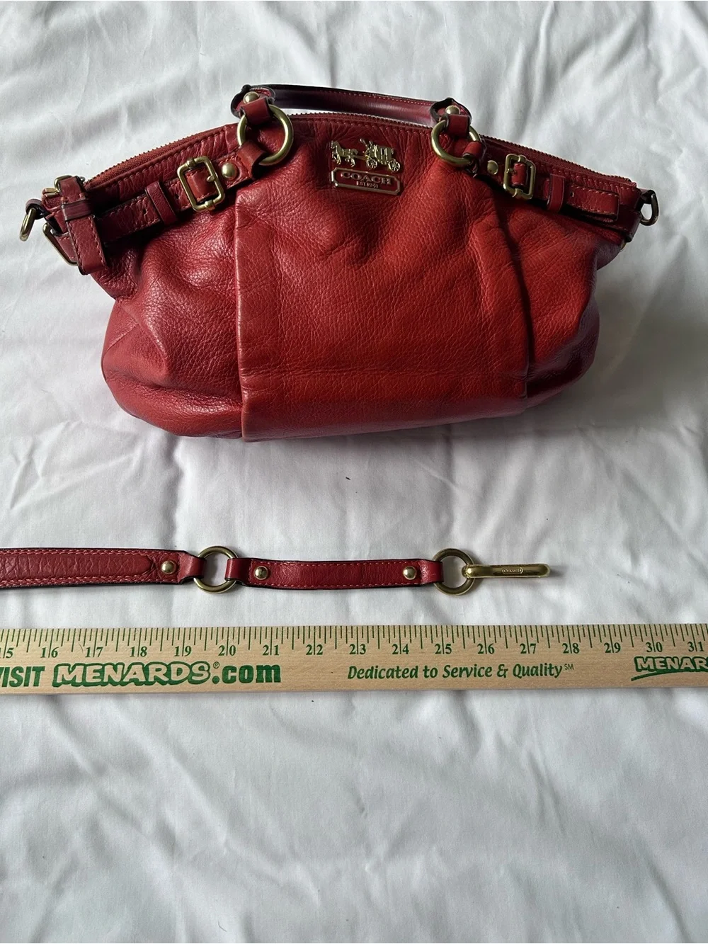 Coach Red Pebbled Leather Satchel with Gold Hardware